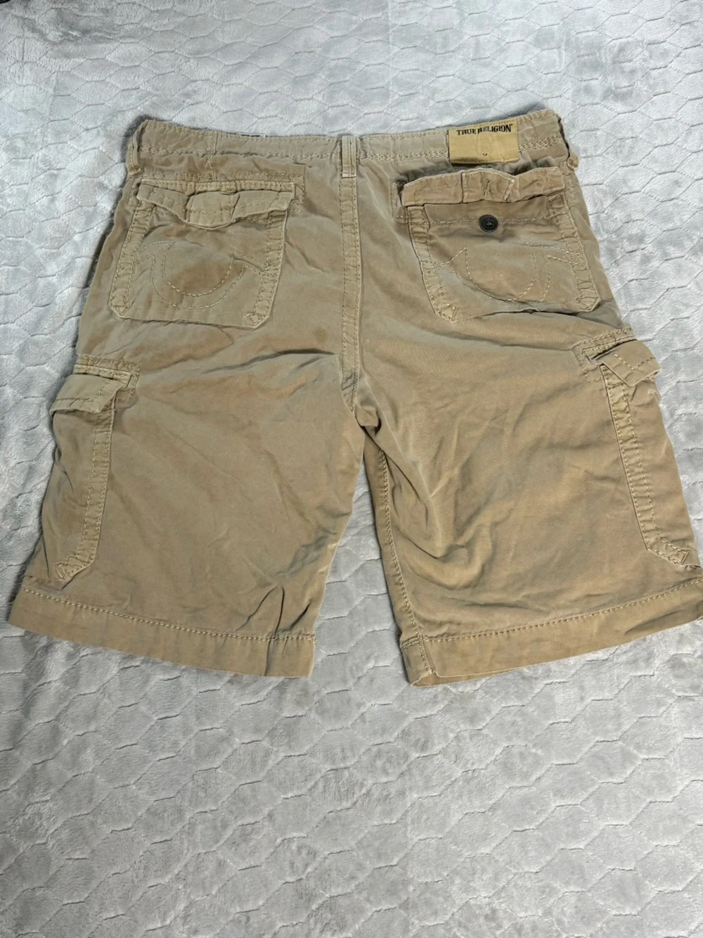 True Religion Cargo Shorts Mens 34 Fits 38 Tan Khaki Utility Y2K Cargo Shorts